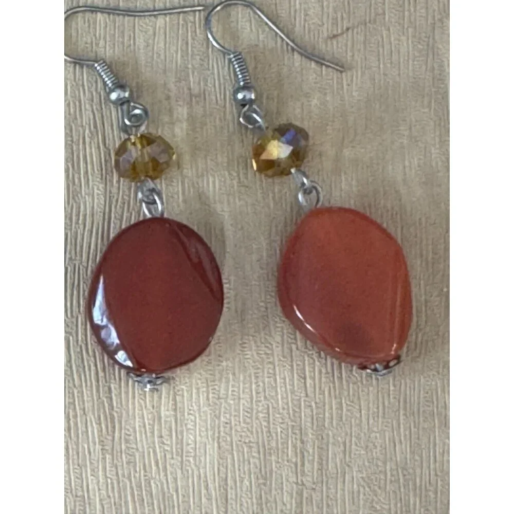 Gorgeous Carnelian Pendant on Carnlian and Orca Agate Strand Necklace w/Earrings - Picture 8 of 13